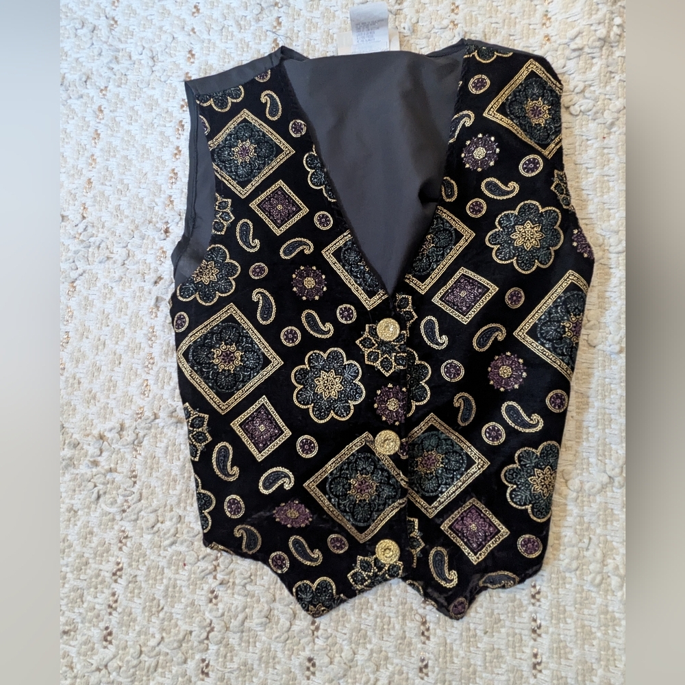 Vintage Black and Gold Patterned Vest